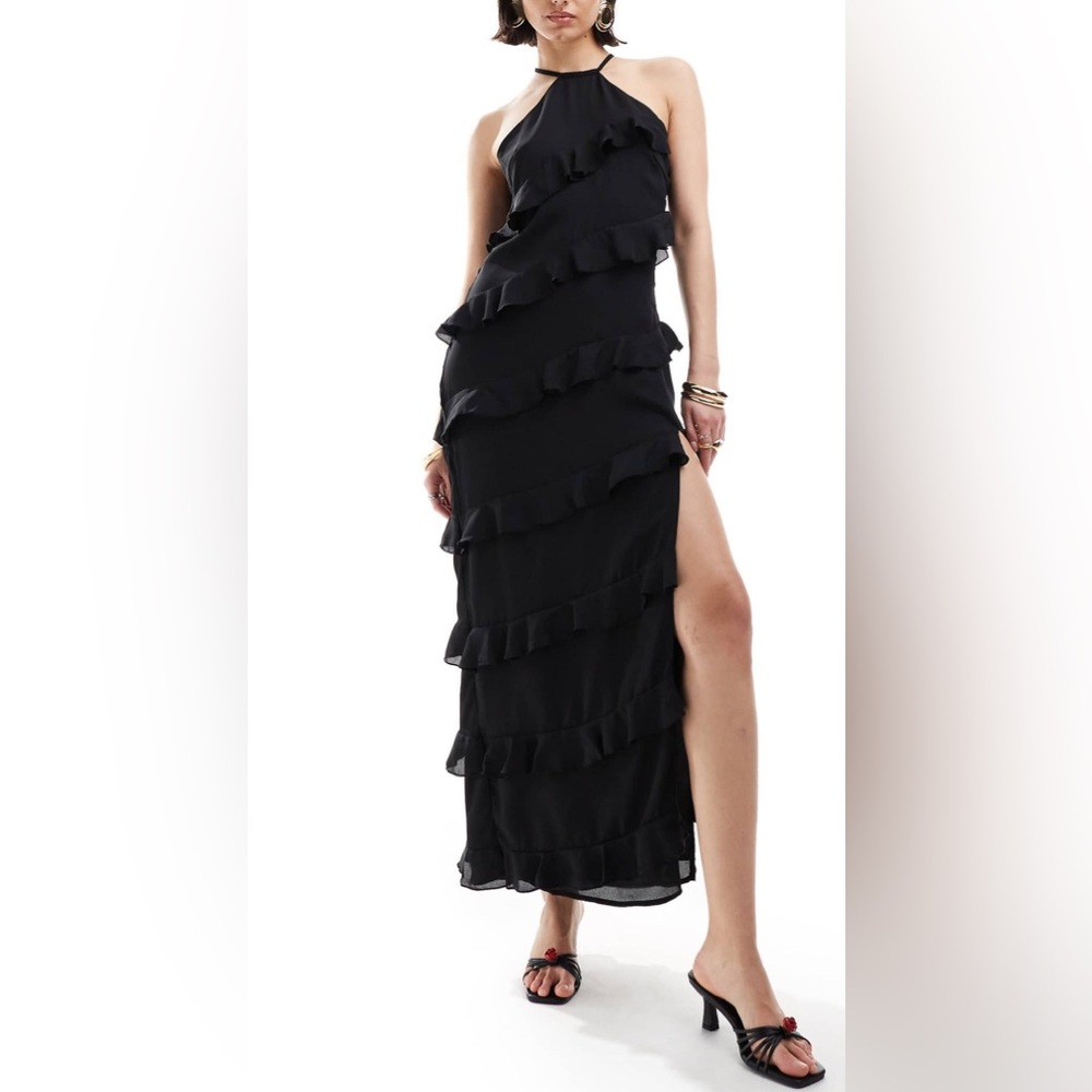 Pretty Lavish Katy Black Ruffle Maxi Dress